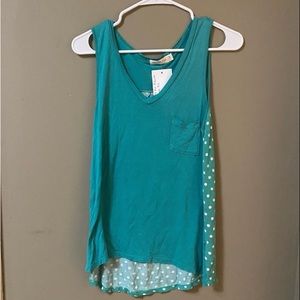 Heart & Hips Sleeveless Polka Dot Tank Teal Large EUC